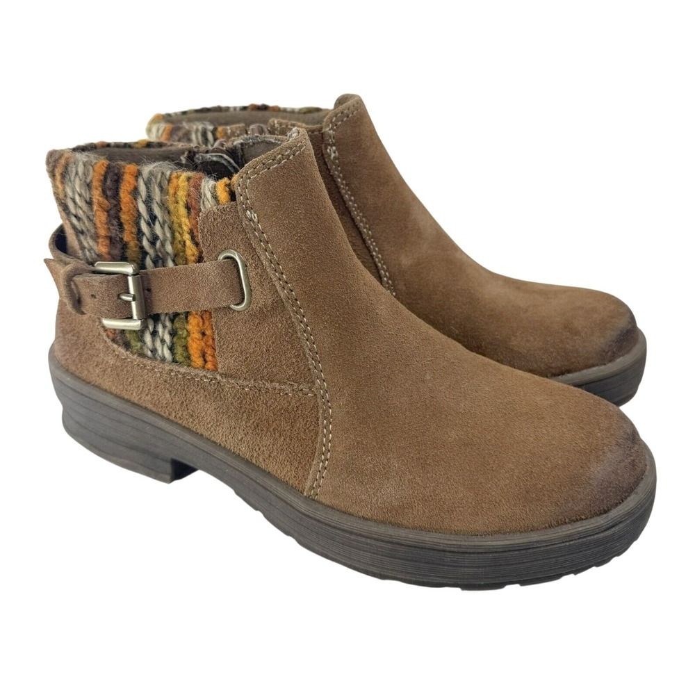 Earth Origins Leather Suede Knit Ankle Boots Side Buckle Brown Multicolor SIze 6